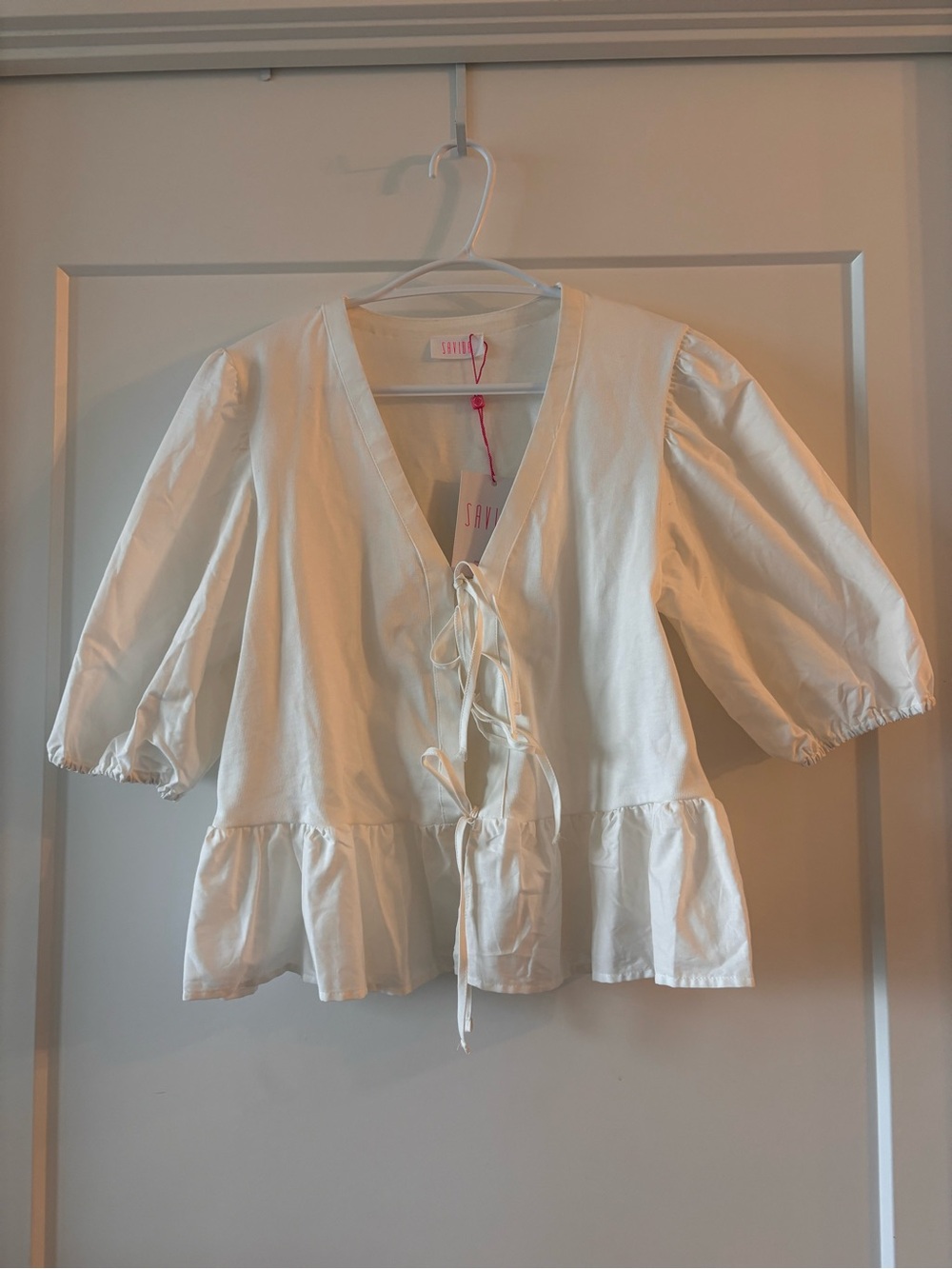 Lightweight Cream Tie-Front Top by SAVIDA